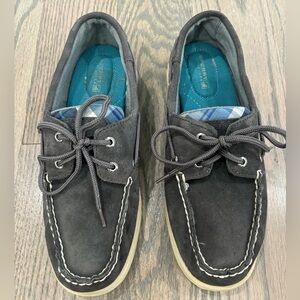 Sperry Gray Suede with Blue Plaid Boat Shoe Size 8.5